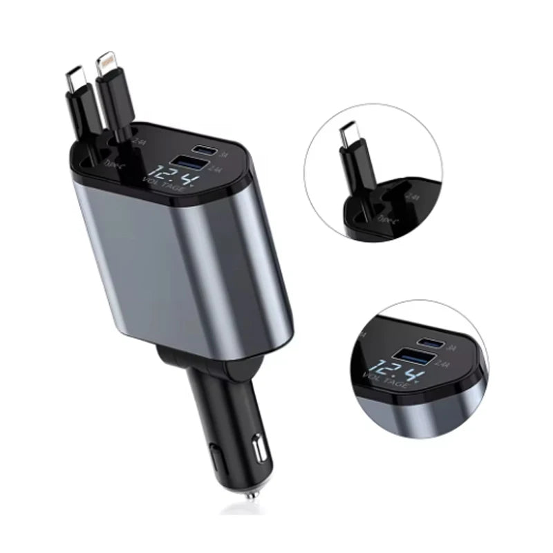 4 in 1 120W Car Charger Retractable Car Cigarette Lighter Adapter