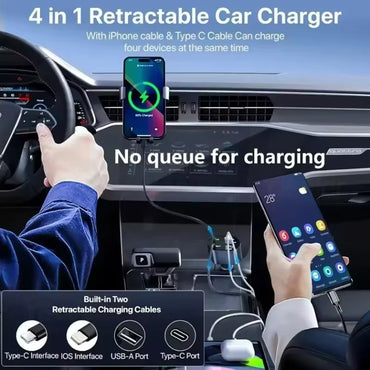 4 in 1 120W Car Charger Retractable Car Cigarette Lighter Adapter