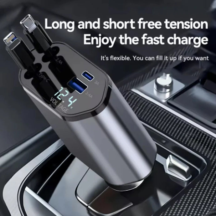 4 in 1 120W Car Charger Retractable Car Cigarette Lighter Adapter