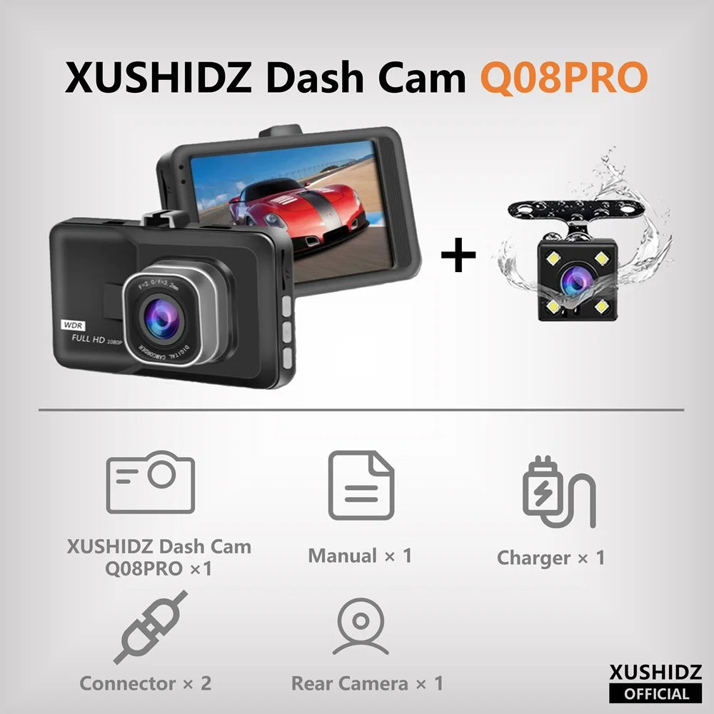 XUSHIDZ NEW 1080P HD Dash Camera Loop Recording Car