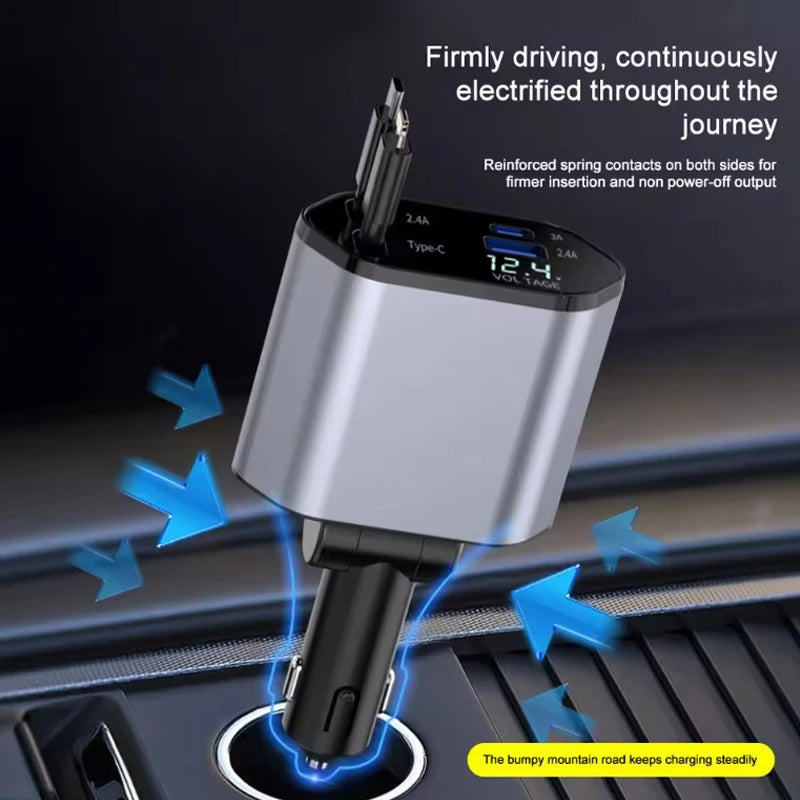 4 in 1 120W Car Charger Retractable Car Cigarette Lighter Adapter