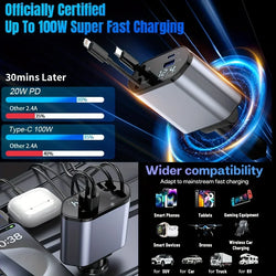4 in 1 120W Car Charger Retractable Car Cigarette Lighter Adapter