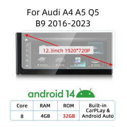 12.3 Android 14 Wireless Carplay For Audi A4 A5 Q5 B9
